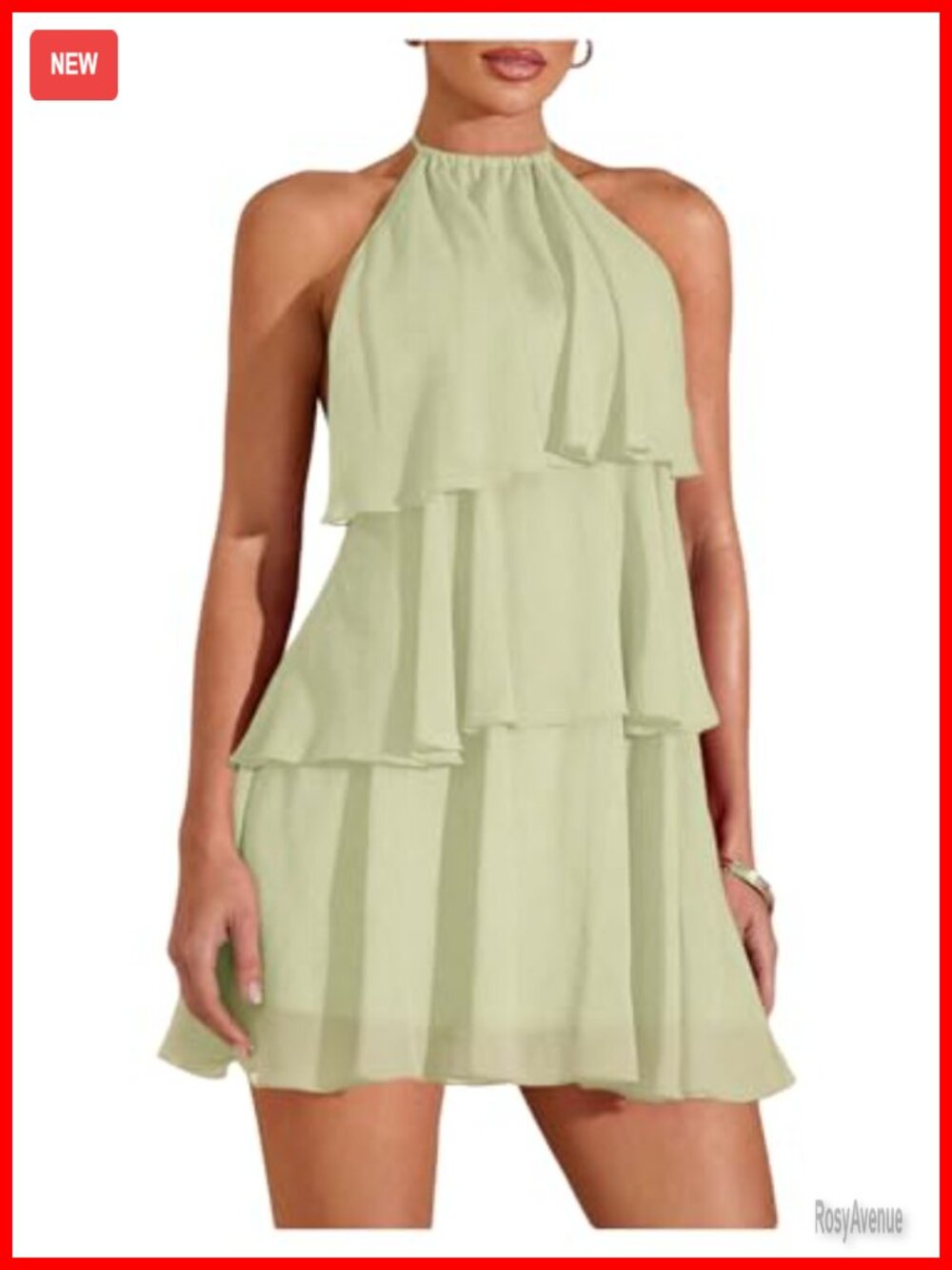 Chiffon Halter Mini Dress Ruffle Backless Wedding Guest Cocktail